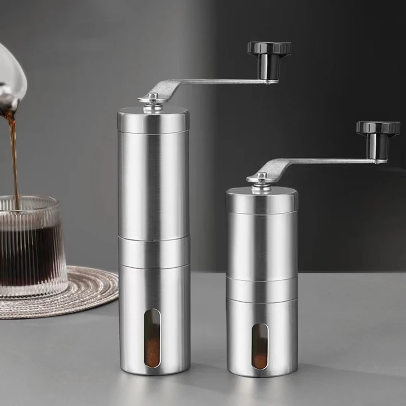 Burr Hand Grinder - เครื่องบดกาแฟแบบพกพา สเตนเลสสตีล ใช้มือหมุน พร้อมใบมีดเซรามิก ปรับระดับได้ ใช้งานง่าย