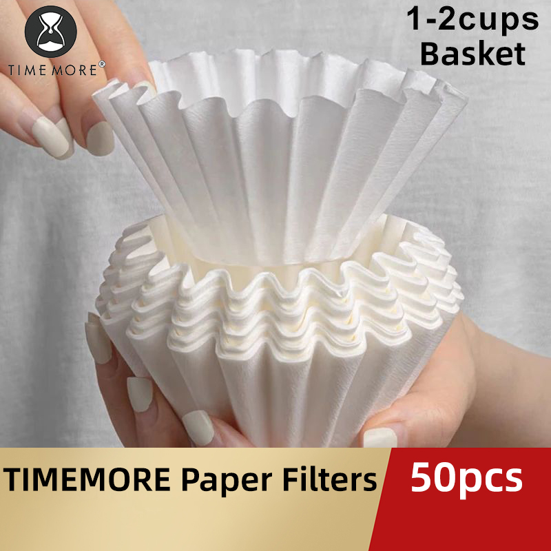 Coffee Tea Paper Cups - TIMEMORE 1-2 ถ้วยตะกร้ากระดาษกรองกาแฟ Pour Over กระดาษกรอง