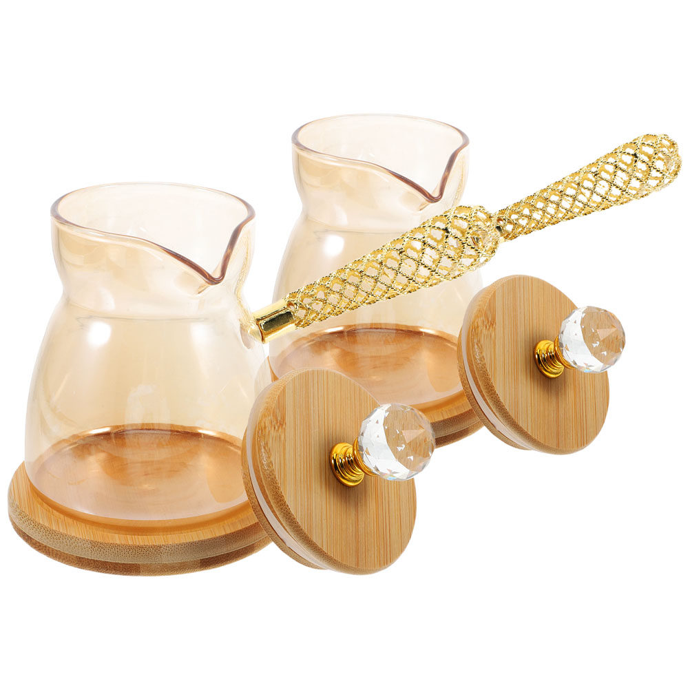 Coffee Tea Decanter - 2 ชิ้น หม้อต้มกาแฟตุรกีแก้วสีทองหรูหราพร้อมด้ามจับโปร่งใสสำหรับชงกาแฟตุรกีบนเตาแก๊ส