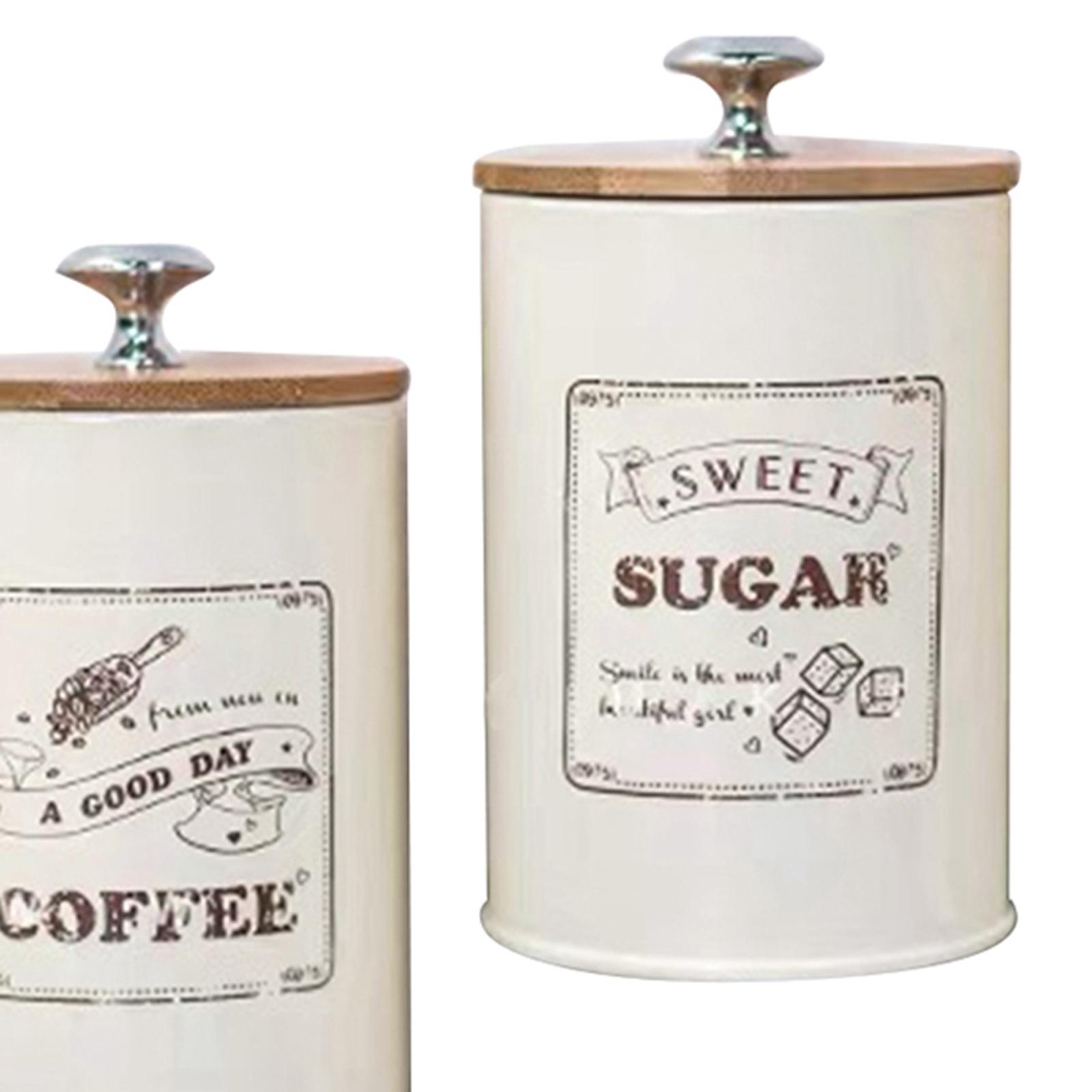 Coffee Tea Sugar Canister Set - ชุดกระป๋องเก็บน้ำตาล กาแฟ ชา 3 ใบ สำหรับจัดเก็บอาหารในครัว