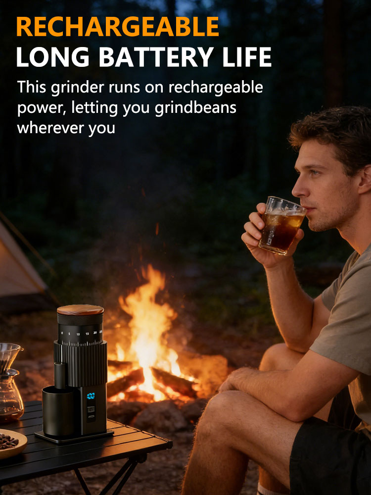Burr Hand Grinder - เครื่องบดกาแฟไฟฟ้าแบบพกพา สแตนเลสสตีล หัวบดแบบหกแฉก ปรับระดับได้ เหมาะสำหรับการเดินทาง ของขวัญสำหรับคนรักกาแฟ