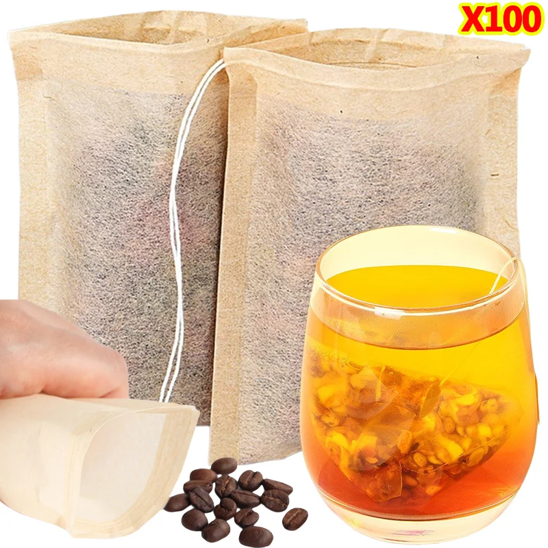 Coffee Tea And Leaf - 100 ชิ้น Teabags พร้อมสายรัดกรองถุงชาเปล่าสําหรับกาแฟ Bean Leaf