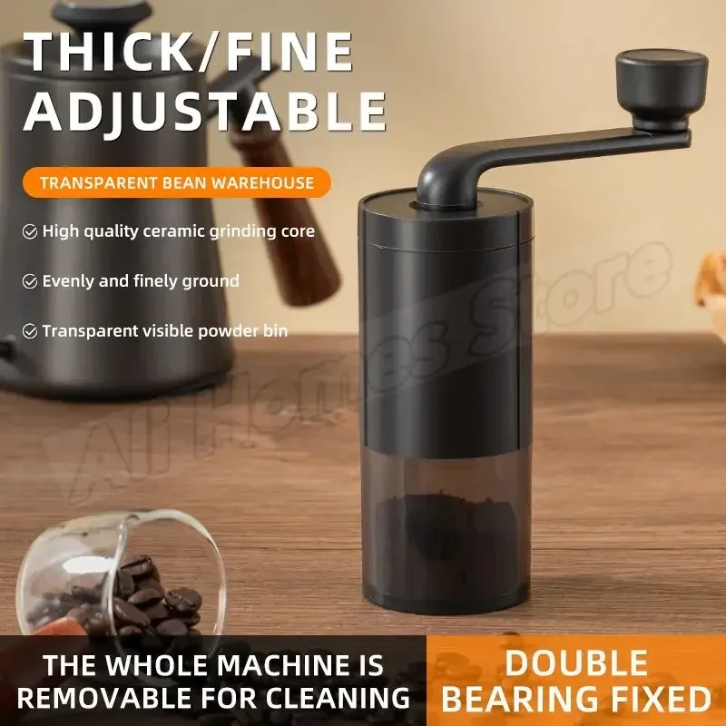 Burr Hand Grinder - เครื่องบดกาแฟแบบปรับได้ เครื่องบดกาแฟแบบแมนนวล แกนบดเซรามิก เครื่องบดกาแฟแบบมือหมุนคู่ระดับมืออาชีพ กาแฟบีน