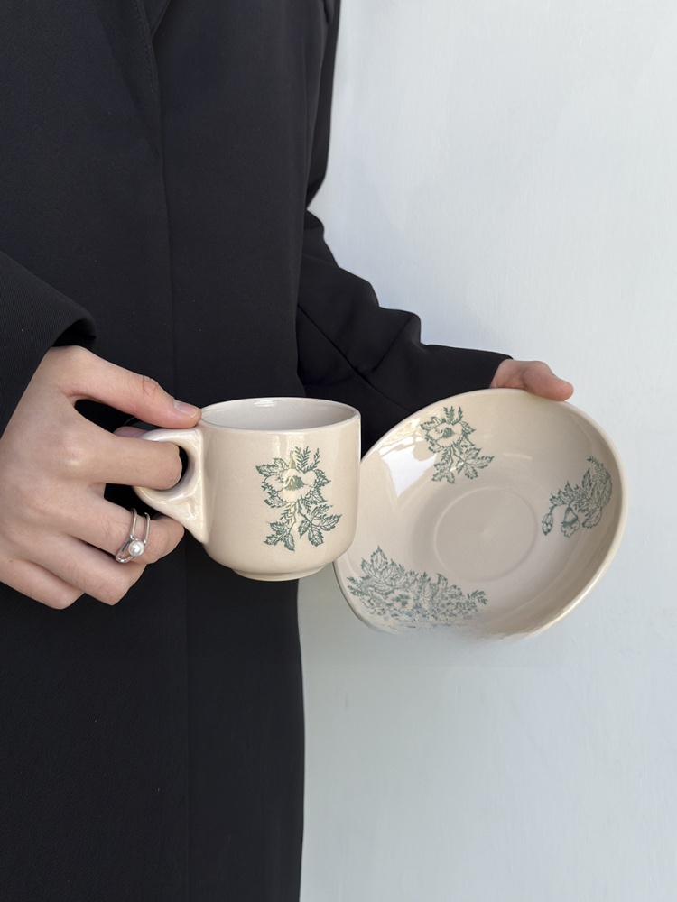 Coffee Tea And Leaf - แก้วกาแฟเซรามิกลายใบไม้สีเขียววินเทจ รุ่นลิมิเต็ดอิดิชั่น แก้วน้ำสำหรับดื่มชายามบ่าย ขนาดเล็ก สไตล์สีส้มและสีเขียว