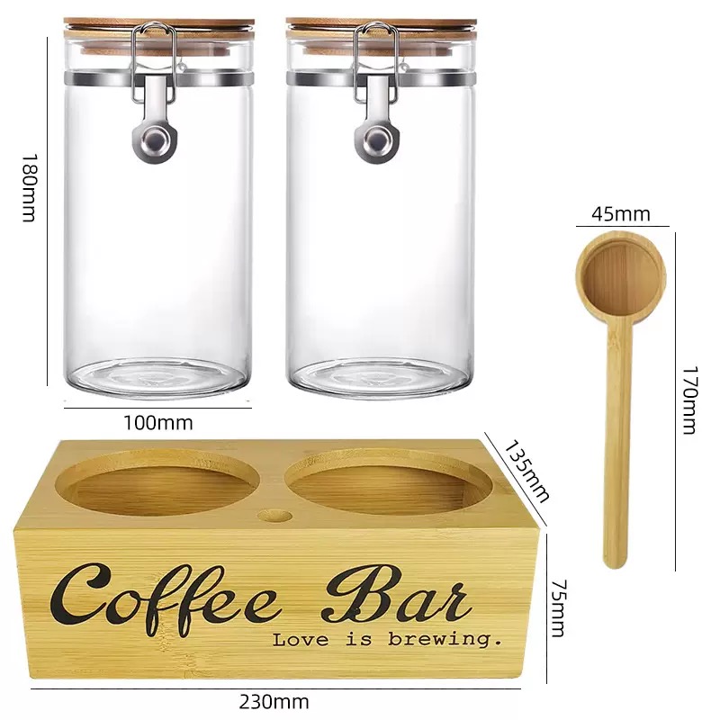 Coffee Tea Beans - กระปุกเก็บกาแฟ 2 ชิ้น พร้อมฝาปิดและที่ตัก กระปุกสุญญากาศสำหรับเมล็ดกาแฟ ชา