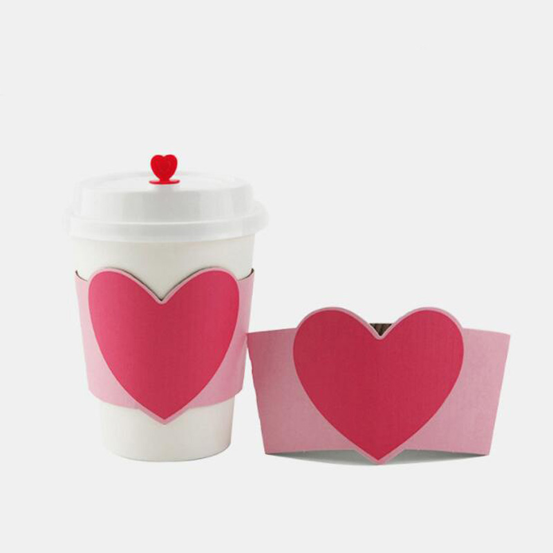 Coffee Tea Paper Cups - 100Pcsทิ้งถ้วยสำหรับ12/16Ozถ้วยสีชมพูหัวใจกระดาษคราฟท์กาแฟชาถ้วยน้ำผลไม้แขนanti-Hot
