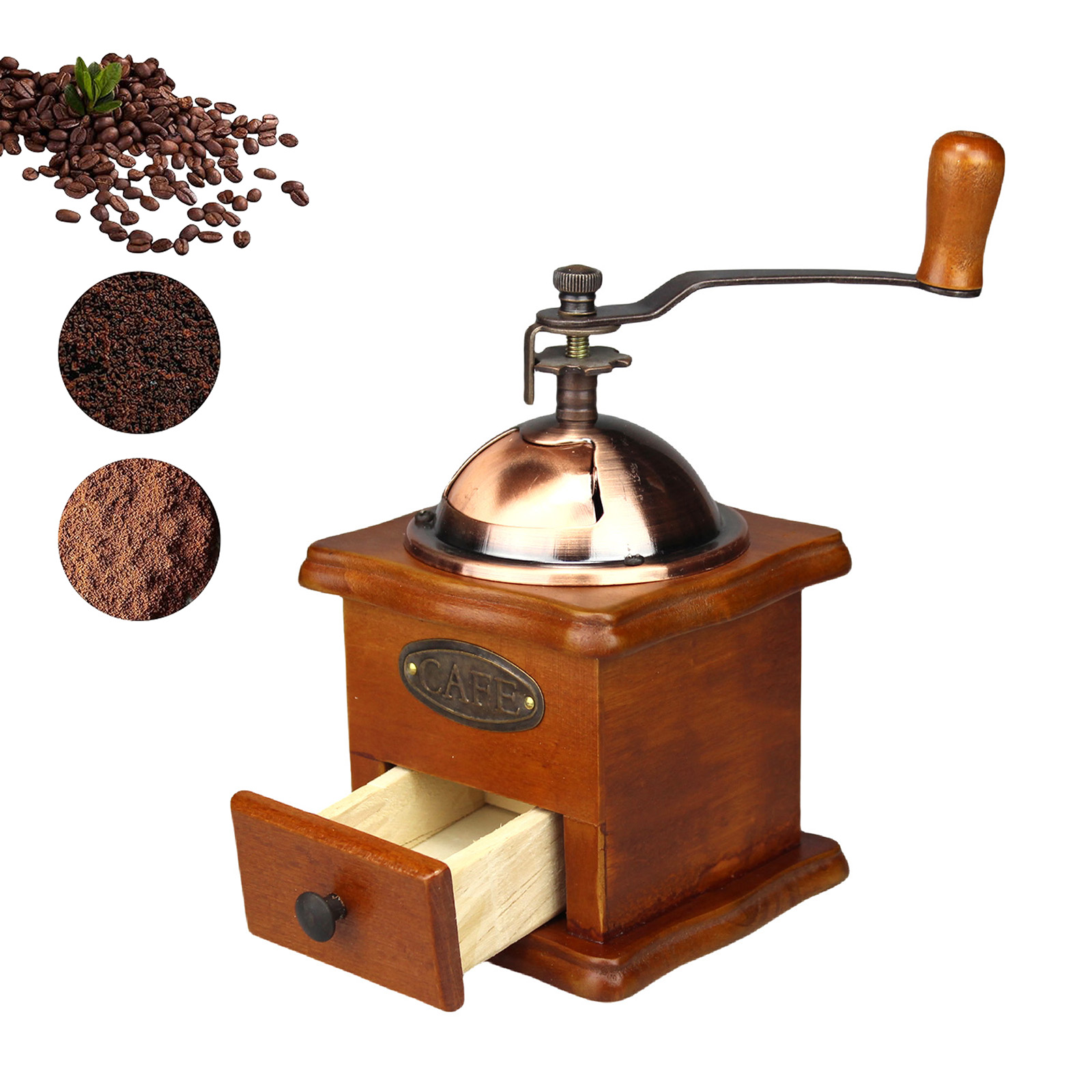 Burr Hand Grinder - เครื่องบดเมล็ดแบบมือหมุน penggiling Kopi ด้วยมือสไตล์วินเทจปรับเครื่องชงกาแฟได้เซรามิกทำจากไม้คลาสสิก