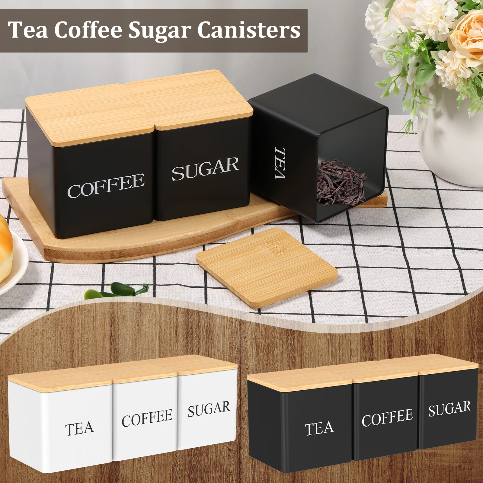 Coffee Tea Sugar Canister Set - ชุดกระป๋องชา น้ำตาล กาแฟ 3 ชิ้น ขนาด