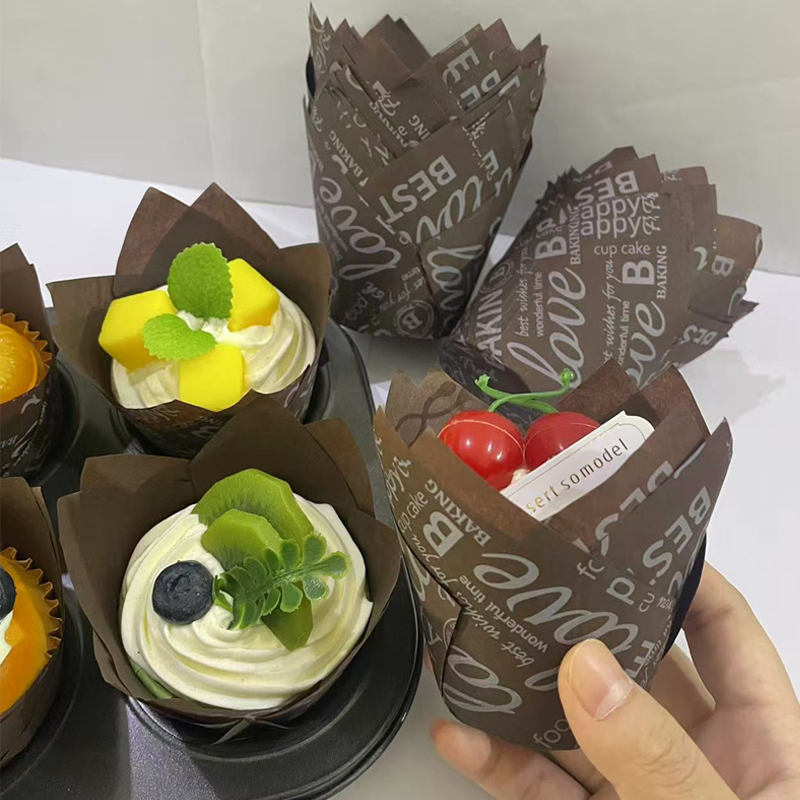 Coffee Tea Paper Cups - 50 ชิ้น/100 ชิ้น ถ้วยกระดาษเค้กลายดอกทิวลิปธีมกาแฟ ถ้วยกระดาษอบทนความร้อนและกันน้ำมัน เหมาะสำหรับปีใหม่