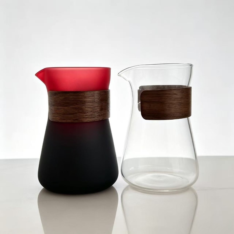 Coffee Tea Decanter - 1/2 ชิ้น โถแก้วสำหรับกาแฟพร้อมชั้นไม้ทนความร้อน, ภาชนะสำหรับชงกาแฟแบบเทและชงชา, โถแก้วสำหรับชงกาแฟ