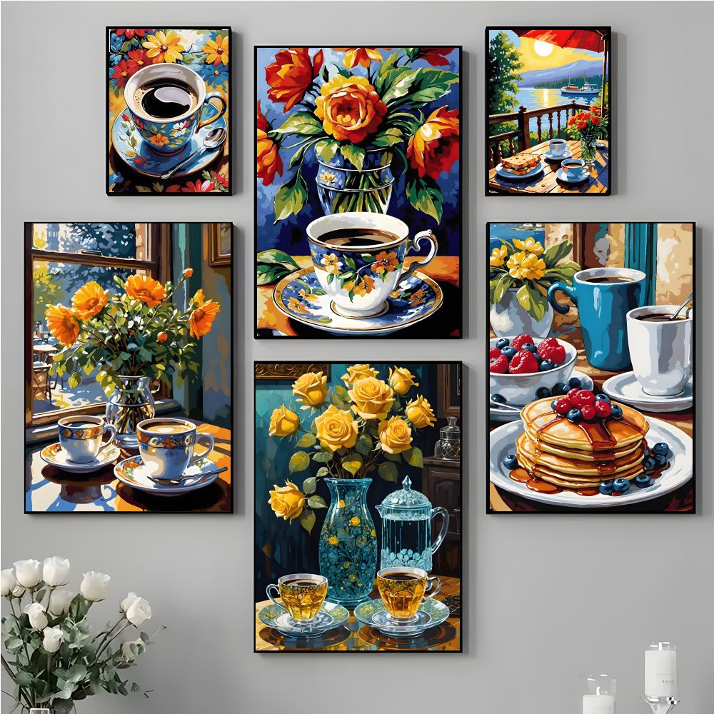 Coffee Tea Poster - โปสเตอร์แก้วกาแฟสำหรับจิบชายามบ่าย โปสเตอร์สติกเกอร์ความละเอียดสูง ของขวัญที่เหมาะสำหรับห้องนั่งเล่นและทางเดิน