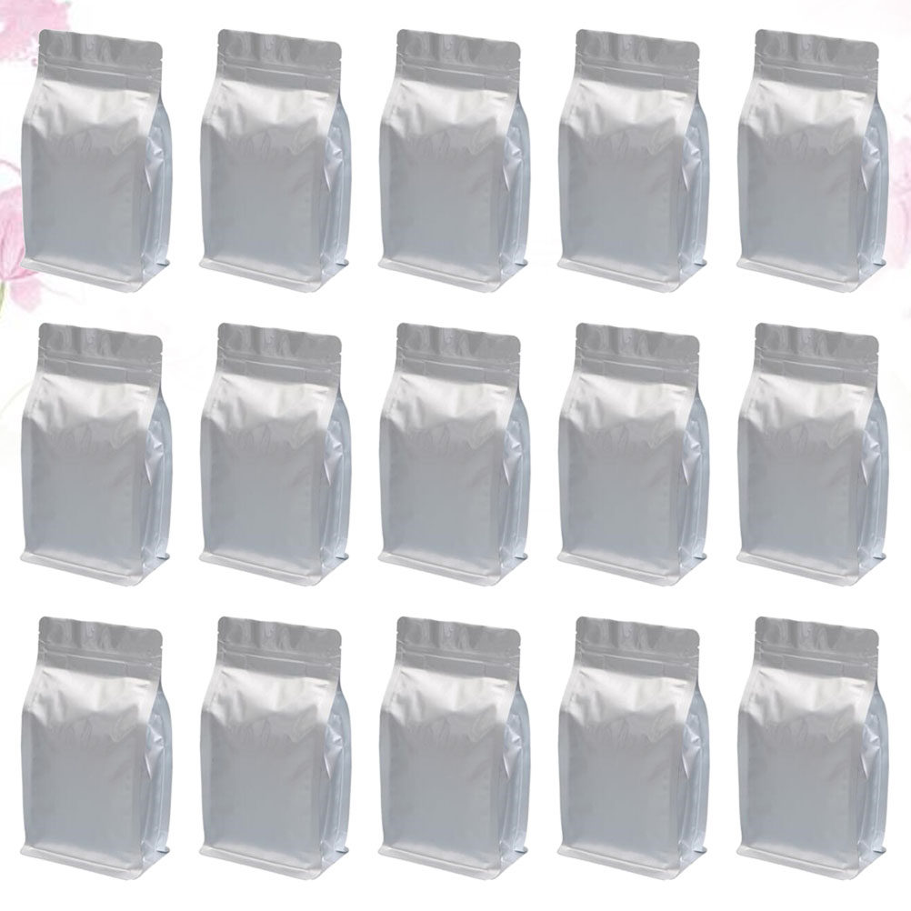 Coffee Tea Beans - 20 ชิ้น ถุงซีลปิดผนึกเองได้ 24X14X6 ซม. ถุงบรรจุภัณฑ์ขนมฟอยล์อลูมิเนียมสีเงินสำหรับชา