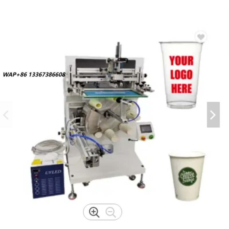 Coffee Tea Paper Cups - เครื่องพิมพ์สกรีนกึ่งอัตโนมัติ 8 สถานี พร้อมเครื่องอบยูวี สำหรับพิมพ์บนแก้วกระดาษและพลาสติกแบบใช้แล้วทิ้ง แก้วกาแฟ