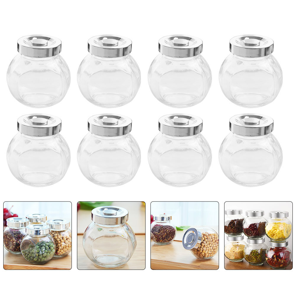 Coffee Tea Beans - ขวดแก้วเก็บอาหารแบบพกพา น้ำหนักเบา 8 ชิ้น โปร่งใส ปิดสนิท