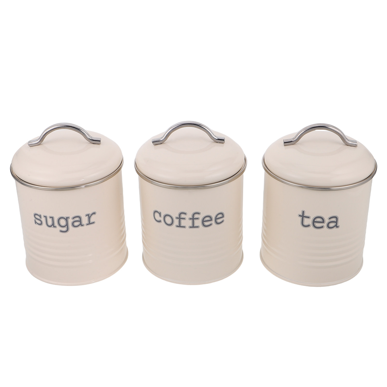 Coffee Tea Beans - ชุดภาชนะบรรจุเมล็ดกาแฟแบบปิดผนึก 3 ชิ้น กระป๋องเก็บชาและน้ำตาลแบบสุญญากาศ สีขาว ทำจากเหล็ก
