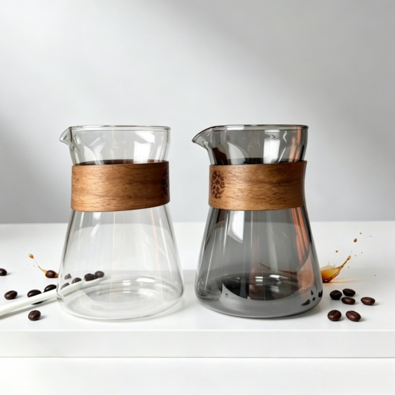 Coffee Tea Decanter - 1/2 ชิ้น โถแก้วสำหรับกาแฟพร้อมชั้นไม้ทนความร้อน, โถเทกาแฟแบบ Pour Over,